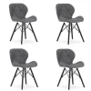 Set 4 scaune stil scandinav, Artool, Lago, piele ecologica gri, picioare lemn negru, 47.5x36x74 cm