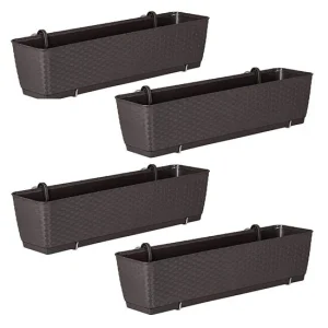 Set 4 jardiniere decorative cu suport metalic, Prosperplast, imitatie ratan, maro, 49.2x17.2x17.4 cm