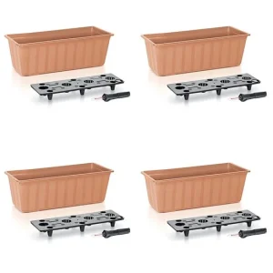 Set 4 jardiniere decorative cu sistem de irigare, 11 L, 60x18x14 cm, maro, Prosperplast