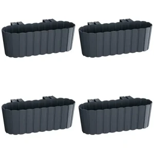 Set 4 jardiniere decorative cu suport de plastic, antracit, 4.9 L, 38.3x21.2x13 cm, Boardee Hook