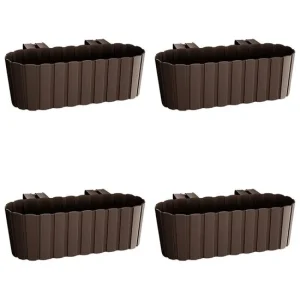 Set 4 jardiniere decorative cu suport de plastic, maro, 4.9 L, 38.3x21.2x13 cm, Boardee Hook