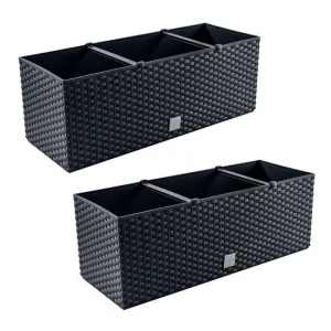 Set 2 jardiniere decorative, sistem irigare, imitatie ratan, antracit, 30 L, 60x25x24 cm, Rato Case