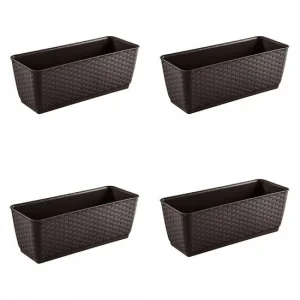 Set 4 jardiniere decorative, Prosperplast, imitatie ratan, maro, 49.2x17.2x17.4 cm