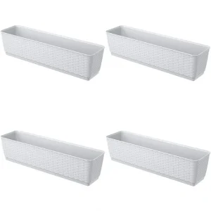 Set 4 jardiniere decorative, Prosperplast, imitatie ratan, alb, 59x15.4x14.2 cm