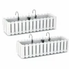 Set 2 jardiniere decorative cu suport metalic, sistem irigare,​​​​​​​ alb, 58x18x16.2 cm, Boardee Fencycase W