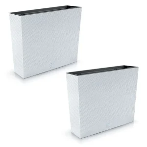 Set 2 jardiniere decorative, imitatie ratan, alb, 58x18x49.8 cm, Rato Case