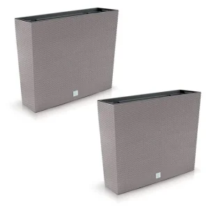 Set 2 jardiniere decorative, imitatie ratan, cafeniu, 58x18x49.8 cm, Rato Case