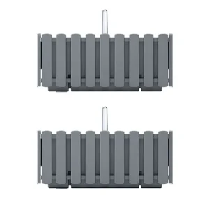 Set 2 jardiniere decorative cu suport metalic, sistem irigare,​​​​​​​ gri, 38x18x16.2 cm, Boardee Fencycase W