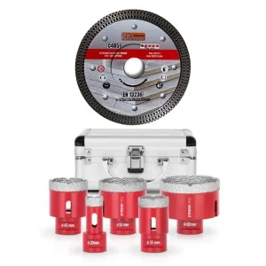 Carote diamantate profesionale, M14, set 5 buc, 20-68 mm, cu disc diamantat subtire, 125 mm