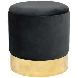 Taburet, rotund, cu spatiu depozitare, catifea, negru, max 80 kg, 39x40 cm, Golden, Akord