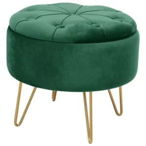 Taburet, rotund, cu spatiu depozitare, catifea, verde, max 80 kg, 38x30 cm, Caro, Akord