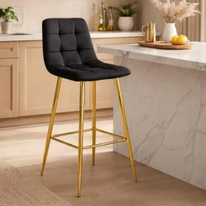 Scaun de bucatarie/bar, Artool, Arceto, catifea neagra, picioare metal auriu, 43.5x49x102 cm