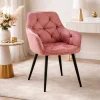 Scaun stil fotoliu bucatarie/living, Artool, York, catifea roz, picioare metal negru, 56x62x83.5 cm