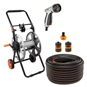 Furtun de gradina, NEO, cu pistol de stropit, carucior cu tambur, accesorii, 6 straturi, 1/2", 50 m