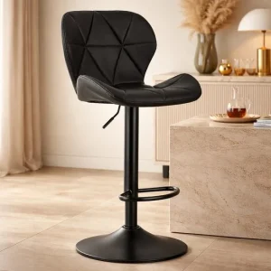 Scaun de bucatarie/bar, Artool, West, rotativ, piele ecologica neagra, picior metal negru, 46x48.5x90-111 cm