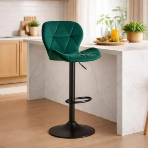 Scaun de bucatarie/bar, Artool, West, rotativ, catifea verde, picior metal negru, 46x48.5x90-111 cm