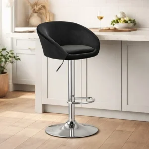 Scaun de bucatarie/bar, Artool, East, rotativ, catifea neagra, picior metal argintiu, 53x46x81-103 cm