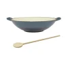 Vas de fonta tip Wok, emailat, 35.5x11 cm, cu lingura de lemn, Perfect Home