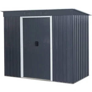 Casuta/magazie/sopron de gradina pentru depozitare unelte, cu structura baza inclusa, metal, gri antracit, 217x110x174 cm, Strend Pro