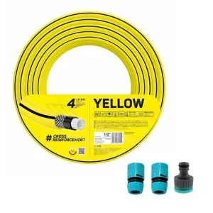 Furtun de gradina, 4 straturi, cu 2 cuple si adaptor, 1/2", 50 m, Cellfast Yellow