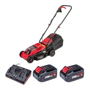 Masina de tuns iarba, gazon, electrica, motor fara perii, cu 2 acumulatori 4 Ah, incarcator, 2x20V Li-ion, 32 cm, Worcraft