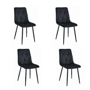 Set 4 scaune bucatarie/living, Artool, Libra, catifea neagra, picioare metal negru, 44x40x88.5 cm