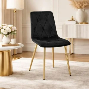 Scaun bucatarie/living, Artool, Libra, catifea neagra, picioare metal auriu, 45x54x86.5 cm