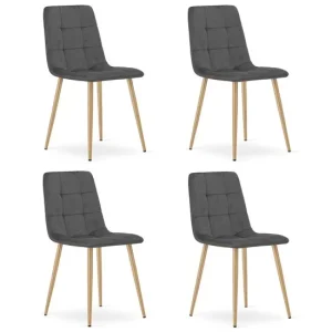Set 4 scaune bucatarie/living, Artool, Kara, catifea gri, picioare metal natur, 44.5x50.5x87 cm