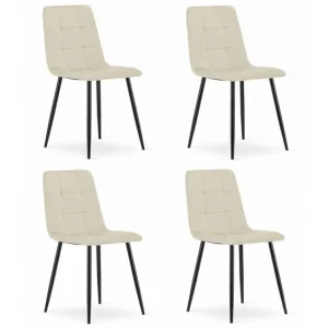 Set 4 scaune bucatarie/living, Artool, Kara, catifea bej, picioare metal negru, 44.5x50.5x87 cm