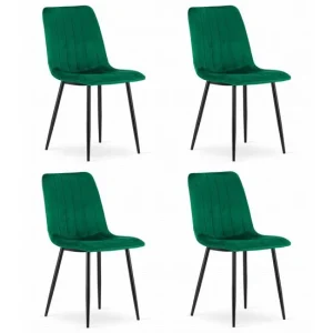 Set 4 scaune bucatarie/living, Artool, Lava, catifea verde, picioare metal negru, 43x51x90 cm