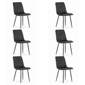 Set 6 scaune bucatarie/living, Artool, Lava, catifea neagra, picioare metal negru, 43x51x90 cm