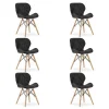 Set 6 scaune bucatarie/living, Artool, Lago, piele ecologica neagra, picioare lemn natur, 47x38x73 cm