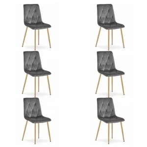 Set 6 scaune bucatarie/living, Artool, Libra, catifea gri, picioare metal natur, 45x54x86.5 cm