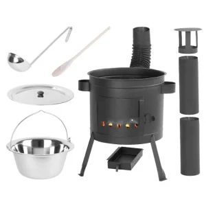 Set soba cu ceaun/tuci, cu burlane, 42 cm, ceaun de 22 L, polonic, lingura de lemn, Artool