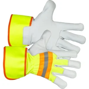 Manusi poliester/piele, reflectorizante, alb si galben, marimea 10/XL, Strend Pro Janus