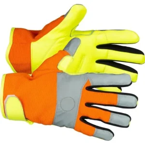 Manusi piele de capra, spandex, reflectorizante, cu magnet, portocaliu si galben, marimea 10/XL, Strend Pro Caveron