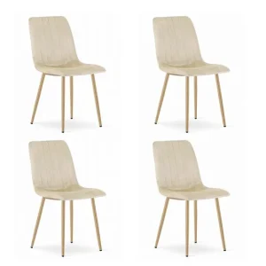 Set 4 scaune bucatarie/living, Artool, Lava, catifea bej deschis, picioare metal natur, 45x55x86 cm