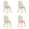 Set 4 scaune bucatarie/living, Artool, Bora, catifea bej, picioare lemn natur, 44.5x54x81.5 cm