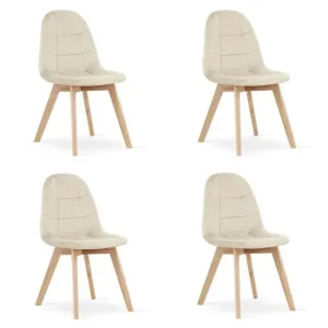Set 4 scaune bucatarie/living, Artool, Bora, catifea bej, picioare lemn natur, 44.5x54x81.5 cm