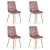Set 4 scaune bucatarie/living, Artool, Libra, catifea roz, picioare metal natur, 45x54x86.5 cm