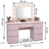 Masa de toaleta/machiaj, Vanessa, roz, cu oglinda si LED-uri, 130x43x143 cm