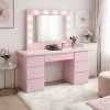 Masa de toaleta/machiaj, Vanessa, roz, cu oglinda si LED-uri, 130x43x143 cm