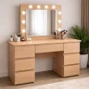 Masa de toaleta/machiaj, Vanessa, stejar, cu oglinda si LED-uri, 130x43x143 cm