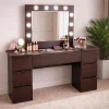 Masa de toaleta/machiaj, Antonia, wenge, cu oglinda si LED-uri, 155x42x135 cm