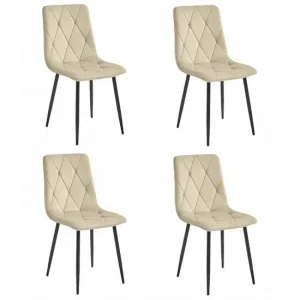 Set 4 scaune bucatarie/living, Artool, Libra, catifea bej, picioare metal negru, 44x40x88.5 cm