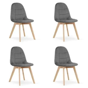 Set 4 scaune bucatarie/living, Artool, Bora, catifea gri inchis, picioare lemn natur, 44.5x54x81.5 cm