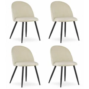 Set 4 scaune bucatarie/living, Artool, Bello, catifea bej, picioare metal negru, 46x42.5x76.5 cm