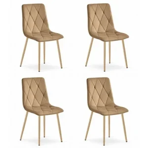 Set 4 scaune bucatarie/living, Artool, Libra, catifea maro, picioare metal natur, 45x54x86.5 cm