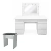Masa de toaleta/machiaj, Vanessa + taburet, alb, cu oglinda si LED-uri, 130x43x143 cm