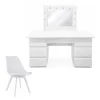 Masa de toaleta/machiaj, Vanessa + scaun Mark, alb, cu oglinda si LED-uri, 130x43x143 cm